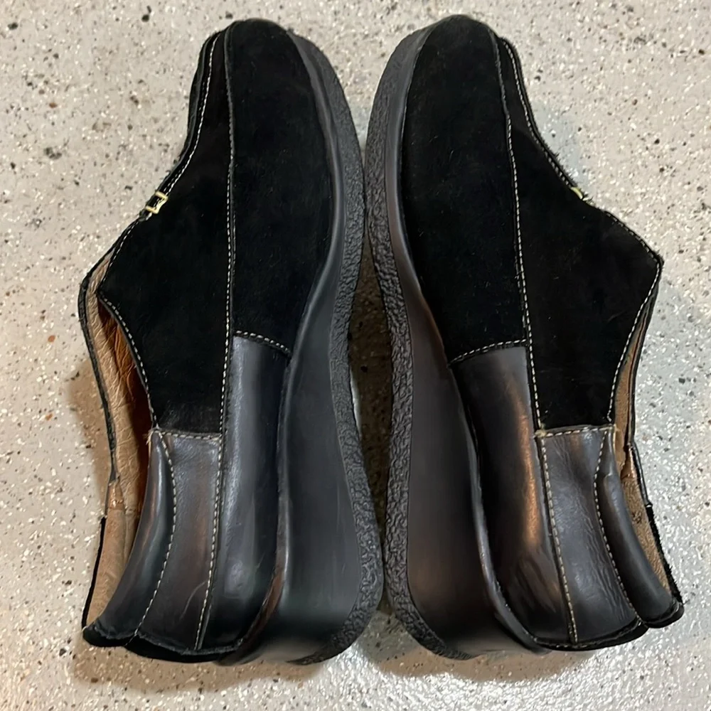 PAZZO MIXED LEATHER SUEDE WEDGE LOAFERS BLACK SIZE 7